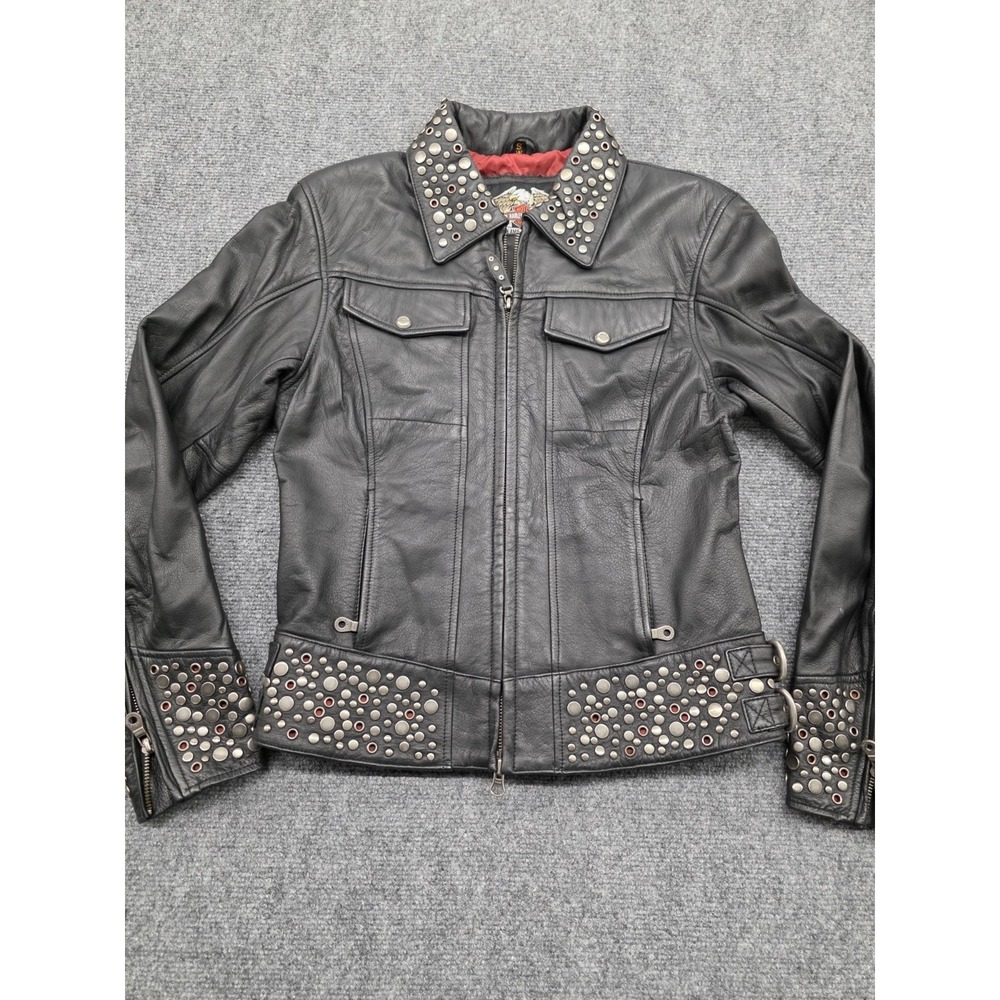 Harley-Davidson Vintage Roxy Studded Black Leather Jacket - Size S - Picture 2 of 13